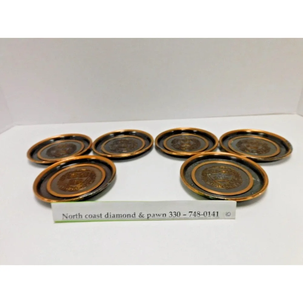Vintage Harvard Hyde Park Copper/Bronze Coaster set (6)DH10